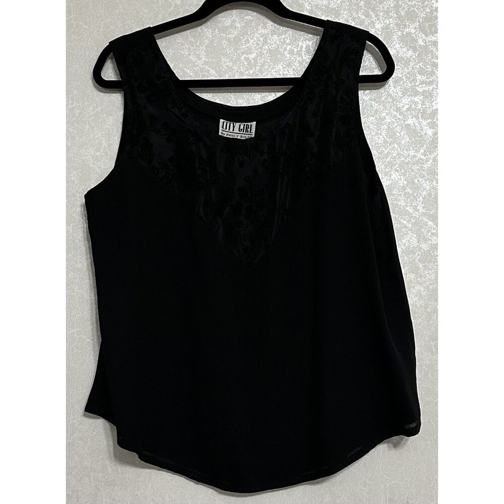 City Girl Nancy Bolen Vintage Black Sleeveless‎ Blouse Tank Top Velvet Floral M